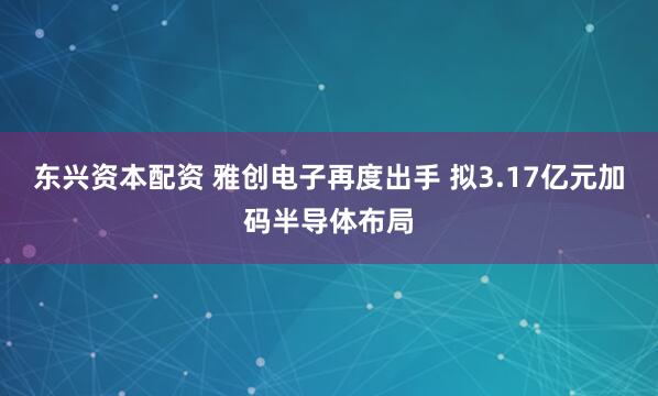东兴资本配资 雅创电子再度出手 拟3.17亿元加码半导体布局
