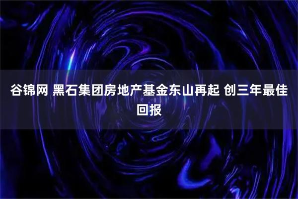 谷锦网 黑石集团房地产基金东山再起 创三年最佳回报